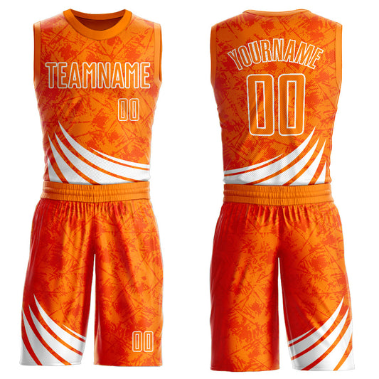 Custom Bay Orange White Wind Shapes Round Neck Sublimation Basketball Uniform Jersey