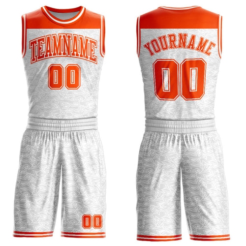 Custom White Orange Color Block Round Neck Sublimation Basketball Uniform Jersey