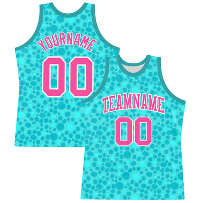 Custom Aqua Pink-White Leopard Print Round Neck Sublimation Basketball Set Jersey
