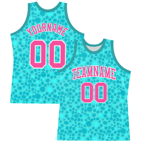 Custom Aqua Pink-White Leopard Print Round Neck Sublimation Basketball Set Jersey