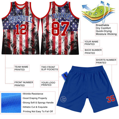Custom White Red-Royal American Flag Round Neck Sublimation Basketball Set Jersey
