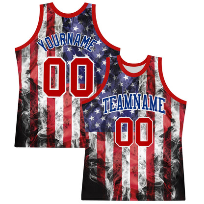 Custom White Red-Royal American Flag Round Neck Sublimation Basketball Set Jersey