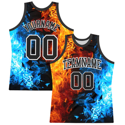 Custom Figure Black-White Flame Round Neck Sublimation Basketball Set Jersey