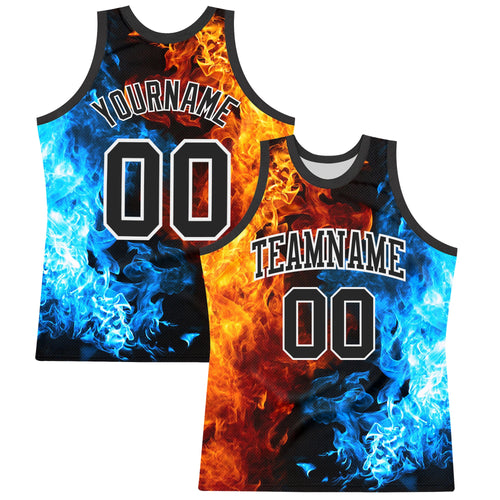 Custom Figure Black-White Flame Round Neck Sublimation Basketball Set Jersey