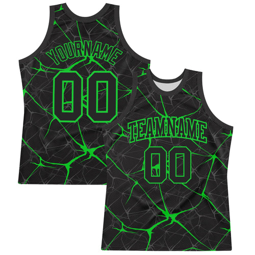 Custom Black Neon Green Abstract Network Round Neck Sublimation Basketball Set Jersey