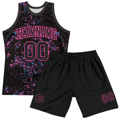 Custom Black Pink Fragment Art Round Neck Sublimation Basketball Set Jersey