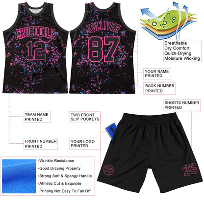 Custom Black Pink Fragment Art Round Neck Sublimation Basketball Set Jersey