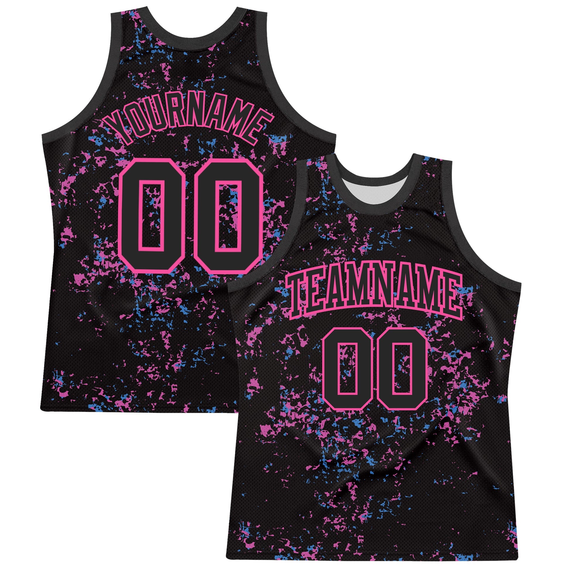 Custom Black Pink Fragment Art Round Neck Sublimation Basketball Set Jersey