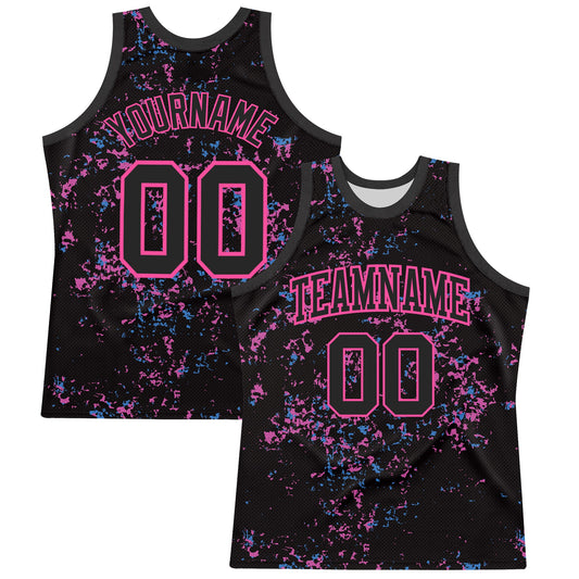 Custom Black Pink Fragment Art Round Neck Sublimation Basketball Set Jersey