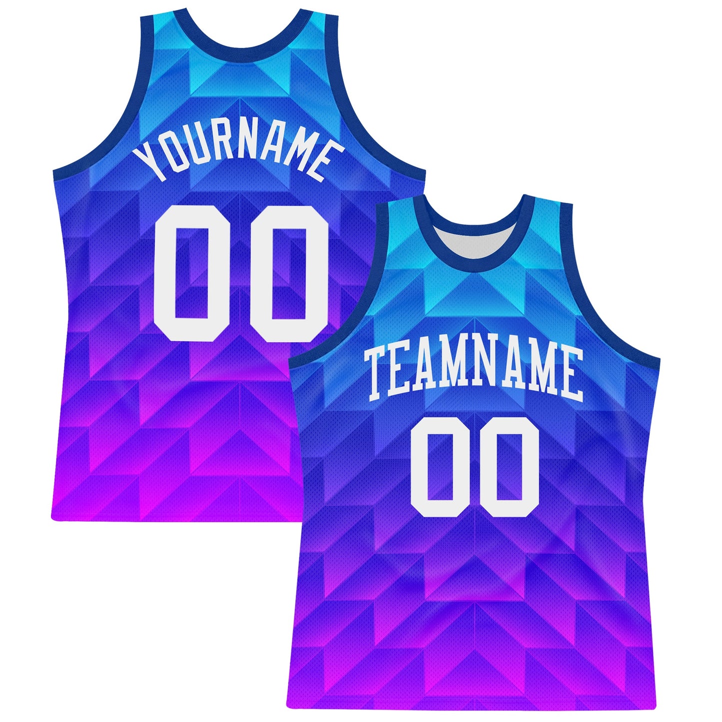 Custom Royal White-Hot Pink Gradient Geometric Shape Round Neck Sublimation Basketball Set Jersey
