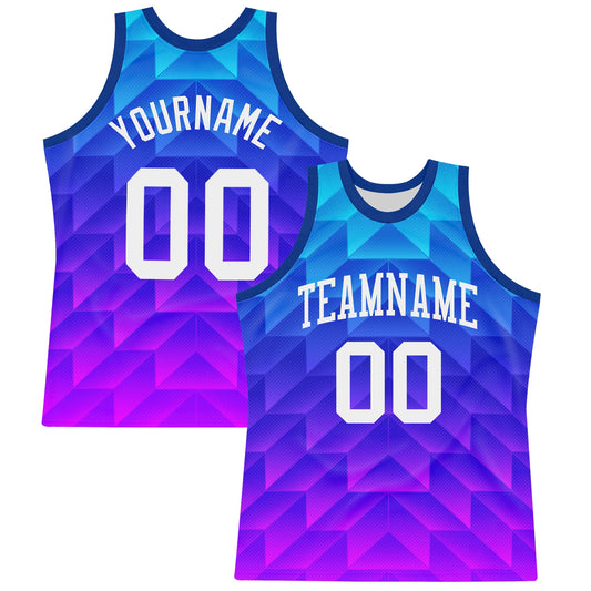 Custom Royal White-Hot Pink Gradient Geometric Shape Round Neck Sublimation Basketball Set Jersey