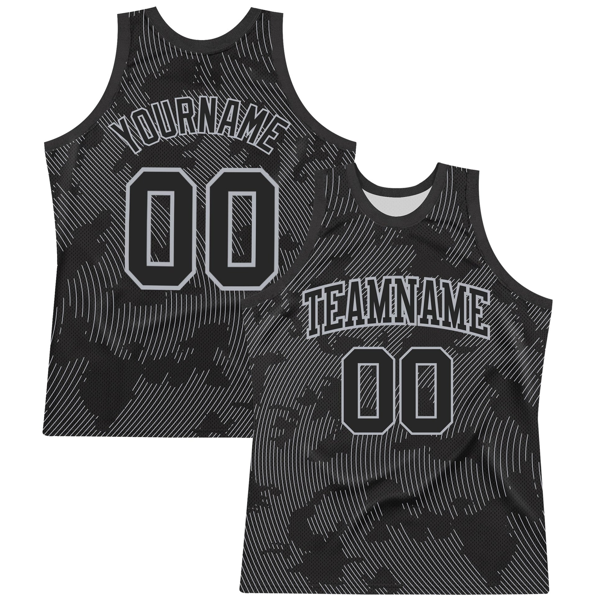 Custom Black Gray Curve Lines Round Neck Sublimation Basketball Set Jersey