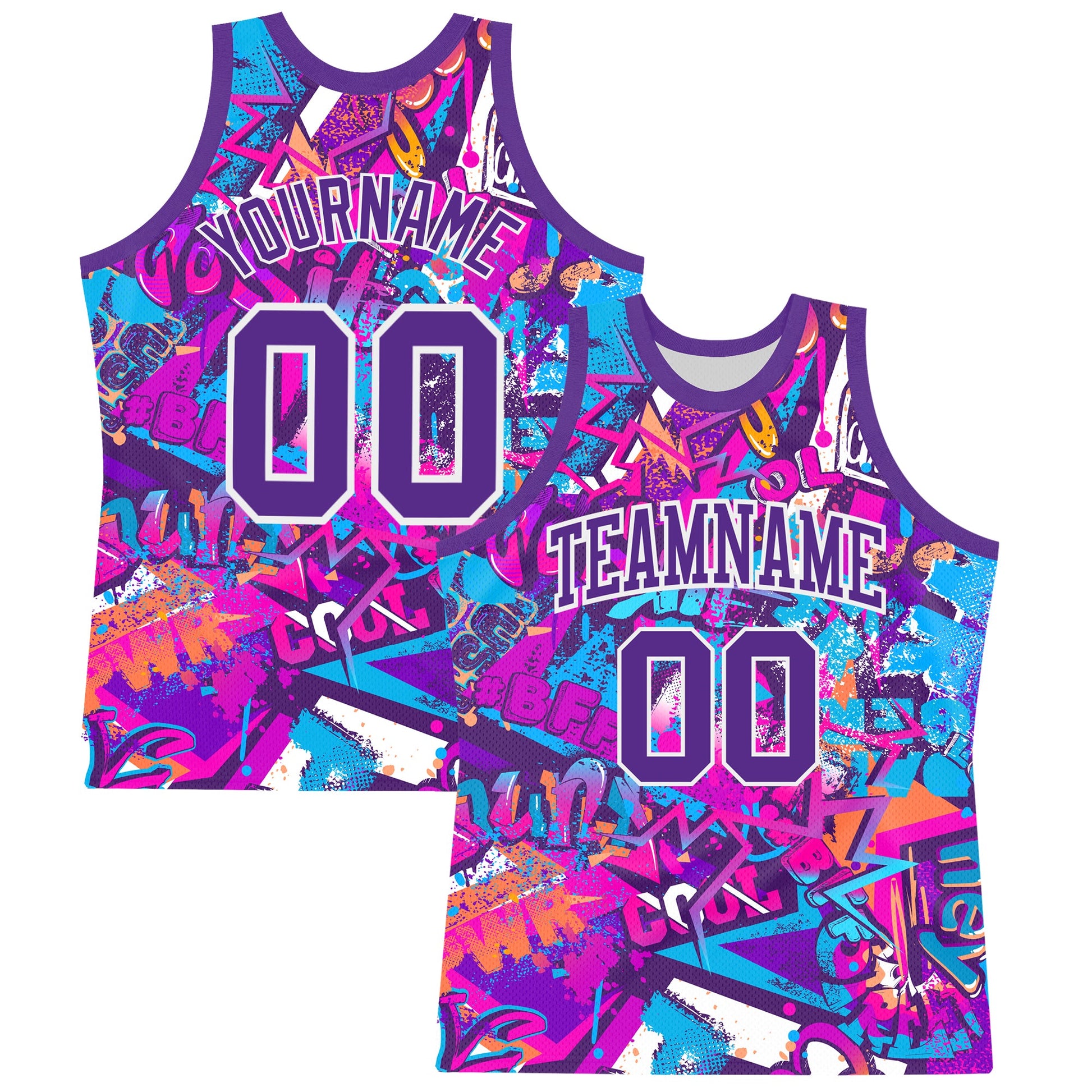 Custom Graffiti Pattern Purple-White Splash Round Neck Sublimation Basketball Set Jersey