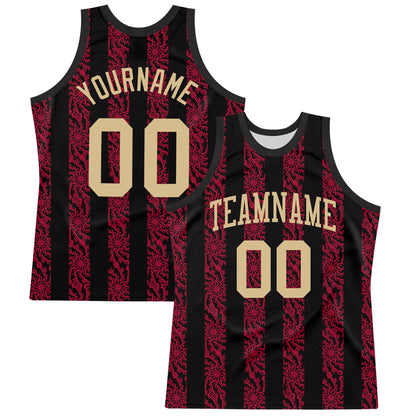 Custom Black Vegas Gold-Red Abstract Shape Round Neck Sublimation Basketball Set Jersey
