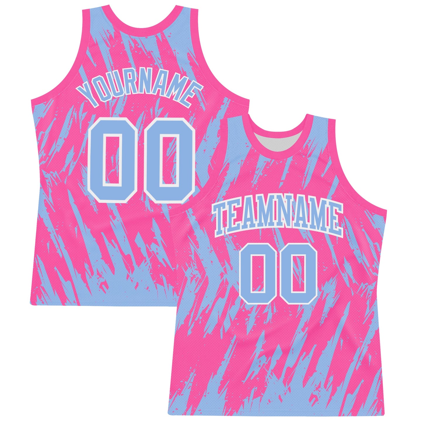 Custom Pink Light Blue-White Abstract Sharp Shape Fragment Art Round Neck Sublimation Basketball Set Jersey