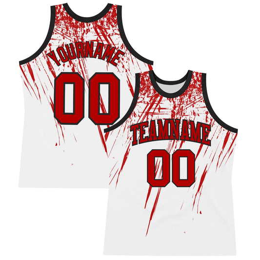 Custom White Red-Black Splash Round Neck Sublimation Basketball Set Jersey