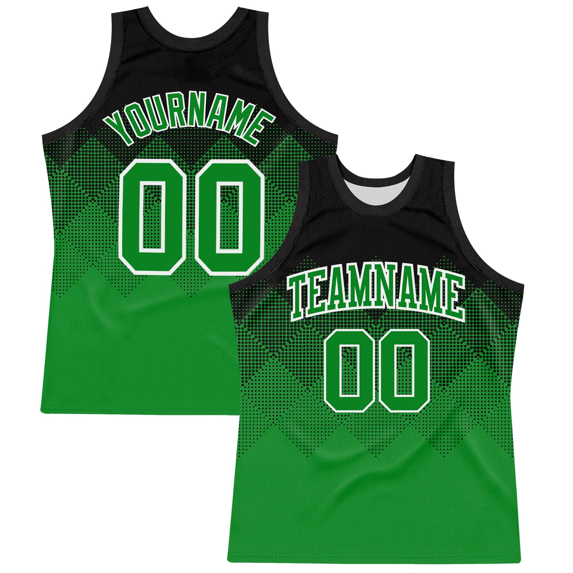 Custom Black Grass Green-White Gradient Square Shapes Round Neck Sublimation Basketball Set Jersey