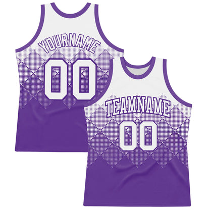Custom White Purple Gradient Square Shapes Round Neck Sublimation Basketball Set Jersey