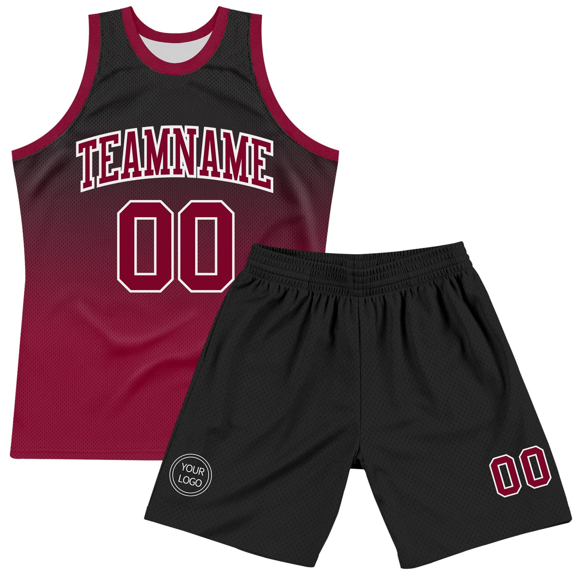 Custom Black Crimson-White Fade Fashion Round Neck Sublimation Basketball Set Jersey