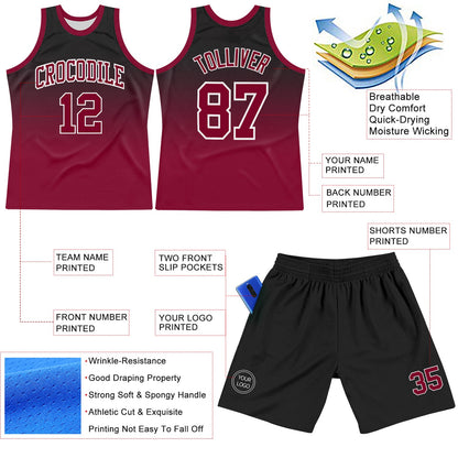 Custom Black Crimson-White Fade Fashion Round Neck Sublimation Basketball Set Jersey