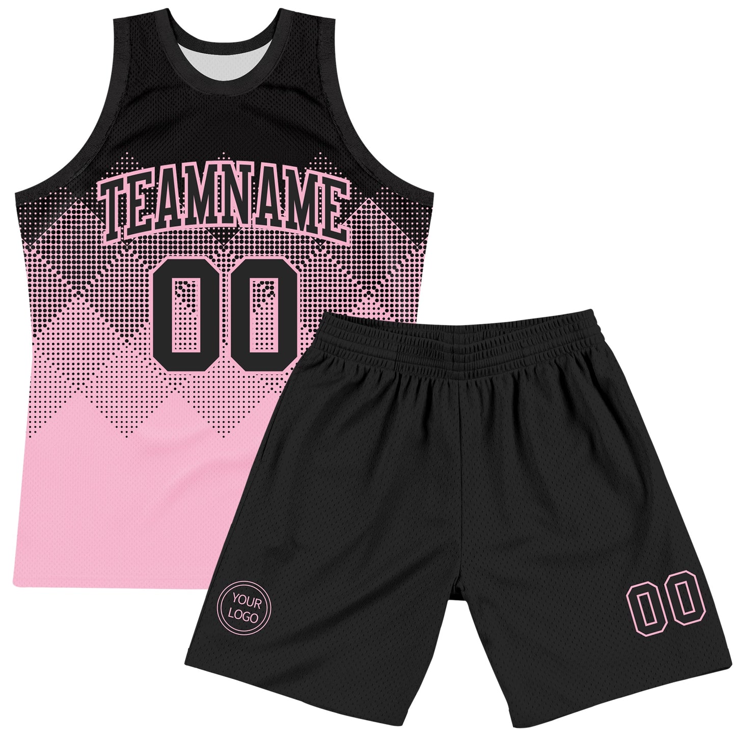 Custom Black Light Pink Gradient Square Shapes Round Neck Sublimation Basketball Set Jersey