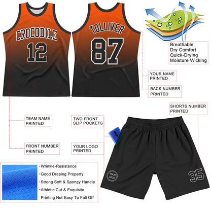 Custom Orange Black-White Gradient Square Shapes Round Neck Sublimation Basketball Set Jersey