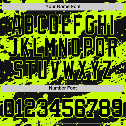 Custom Black Neon Green Splash Round Neck Sublimation Basketball Set Jersey