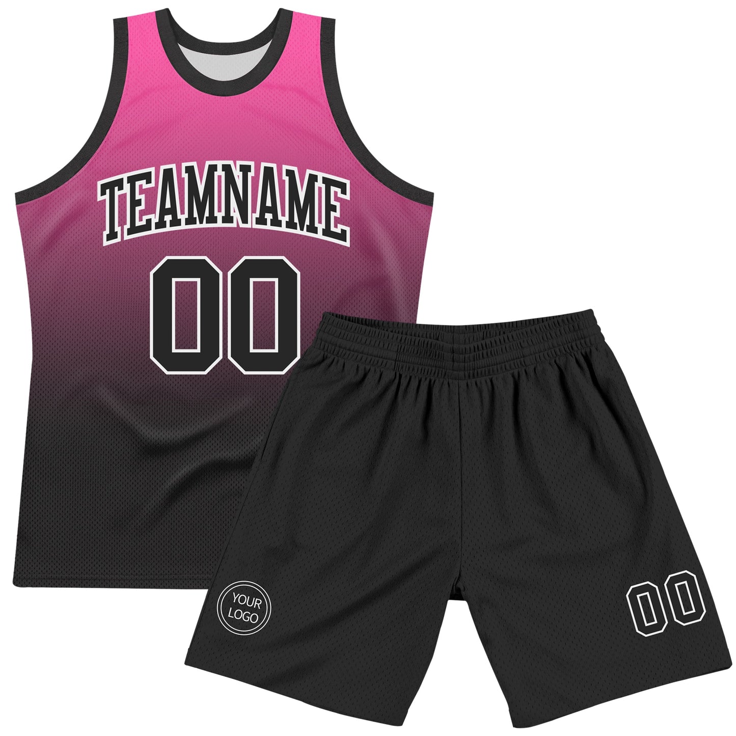 Custom Pink Black-White Fade Fashion Round Neck Sublimation Basketball Set Jersey