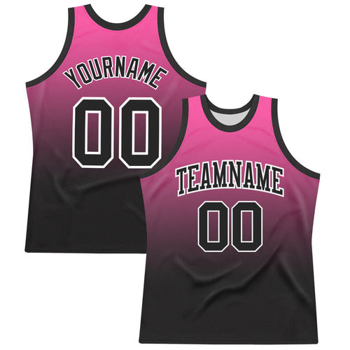 Custom Pink Black-White Fade Fashion Round Neck Sublimation Basketball Set Jersey