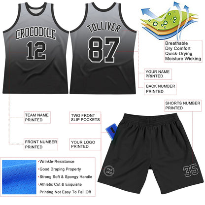 Custom Gray Black-White Fade Fashion Round Neck Sublimation Basketball Set Jersey