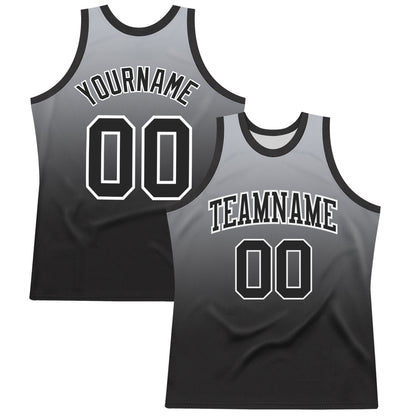 Custom Gray Black-White Fade Fashion Round Neck Sublimation Basketball Set Jersey