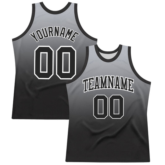 Custom Gray Black-White Fade Fashion Round Neck Sublimation Basketball Set Jersey