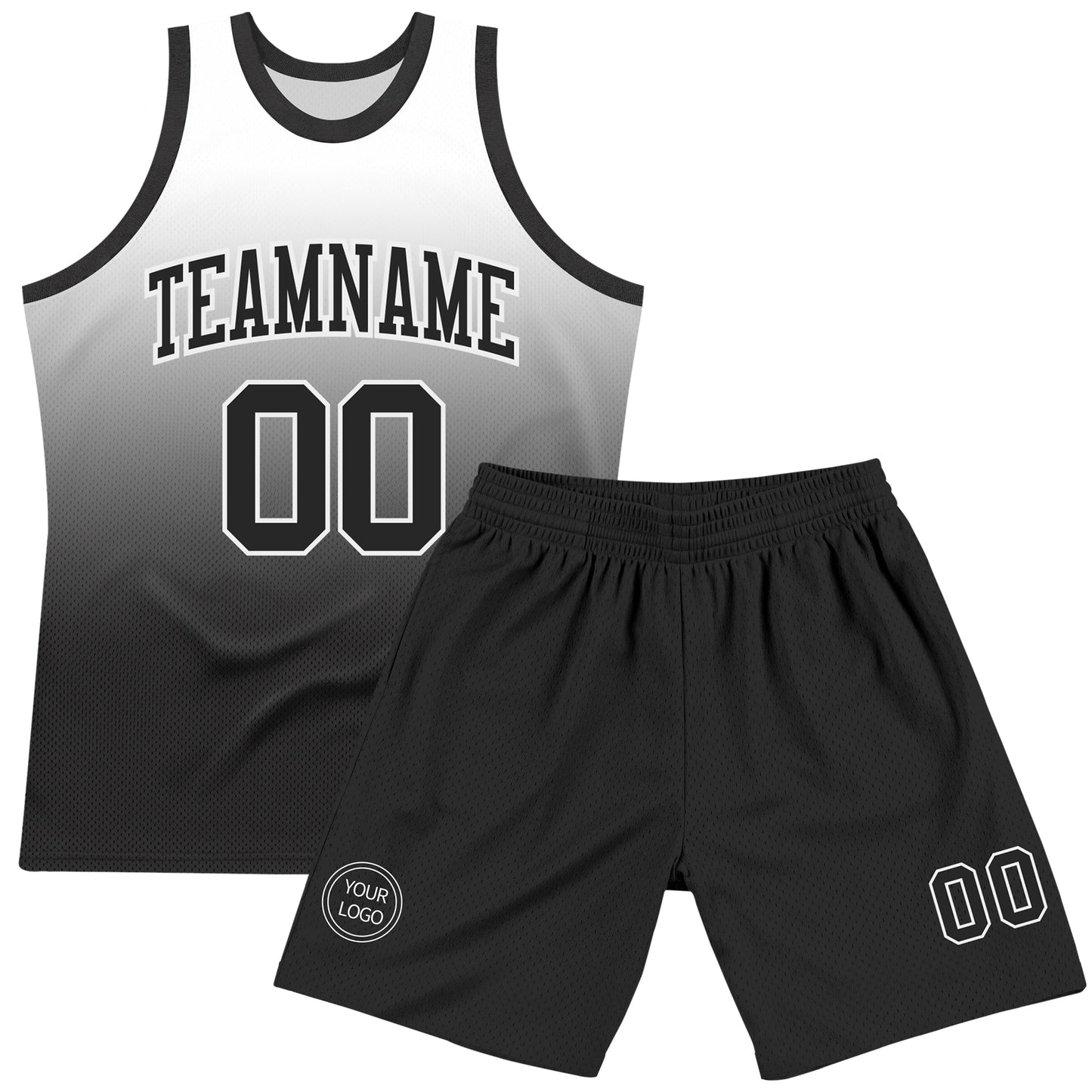 Custom White Black Fade Fashion Round Neck Sublimation Basketball Set Jersey