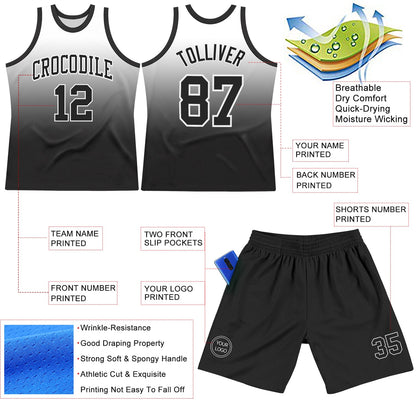Custom White Black Fade Fashion Round Neck Sublimation Basketball Set Jersey