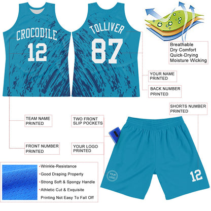 Custom Panther Blue White Splash Round Neck Sublimation Basketball Set Jersey