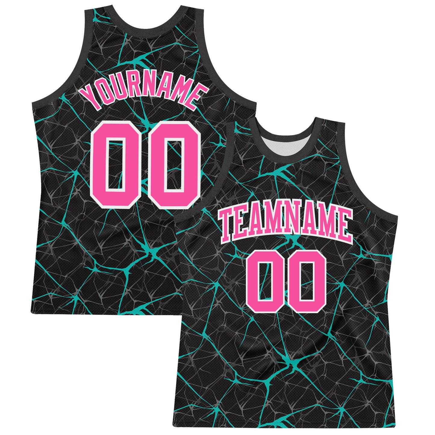 Custom Black Pink Aqua-White Abstract Network Round Neck Sublimation Basketball Set Jersey