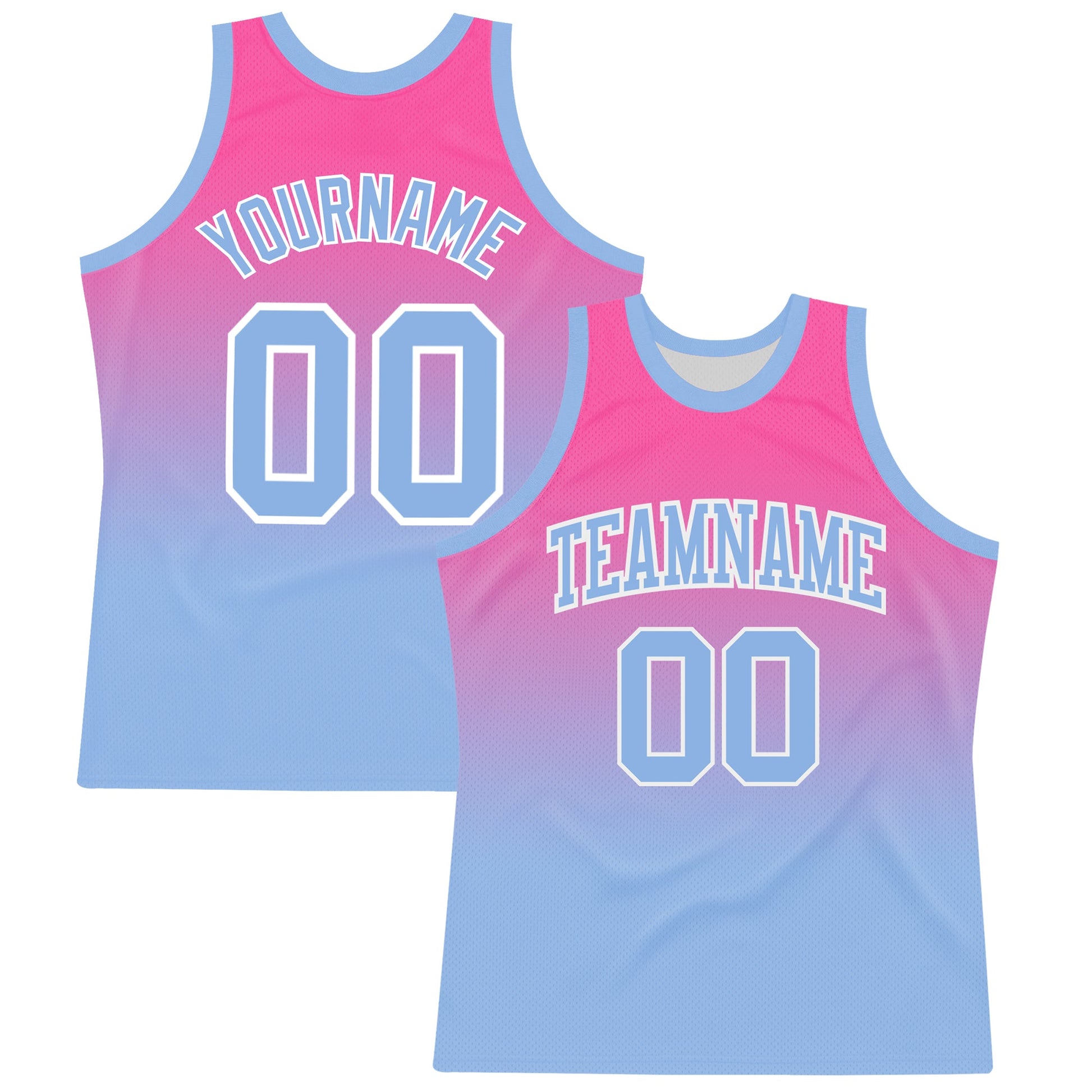 Custom Pink Light Blue-White Fade Fashion Round Neck Sublimation Basketball Set Jersey