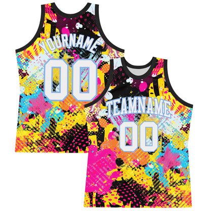 Custom Graffiti Pattern White-Light Blue Splash Round Neck Sublimation Basketball Set Jersey