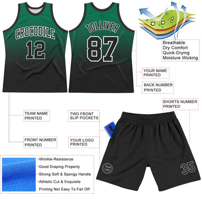 Custom Kelly Green Black-White Fade Fashion Round Neck Sublimation Basketball Set Jersey