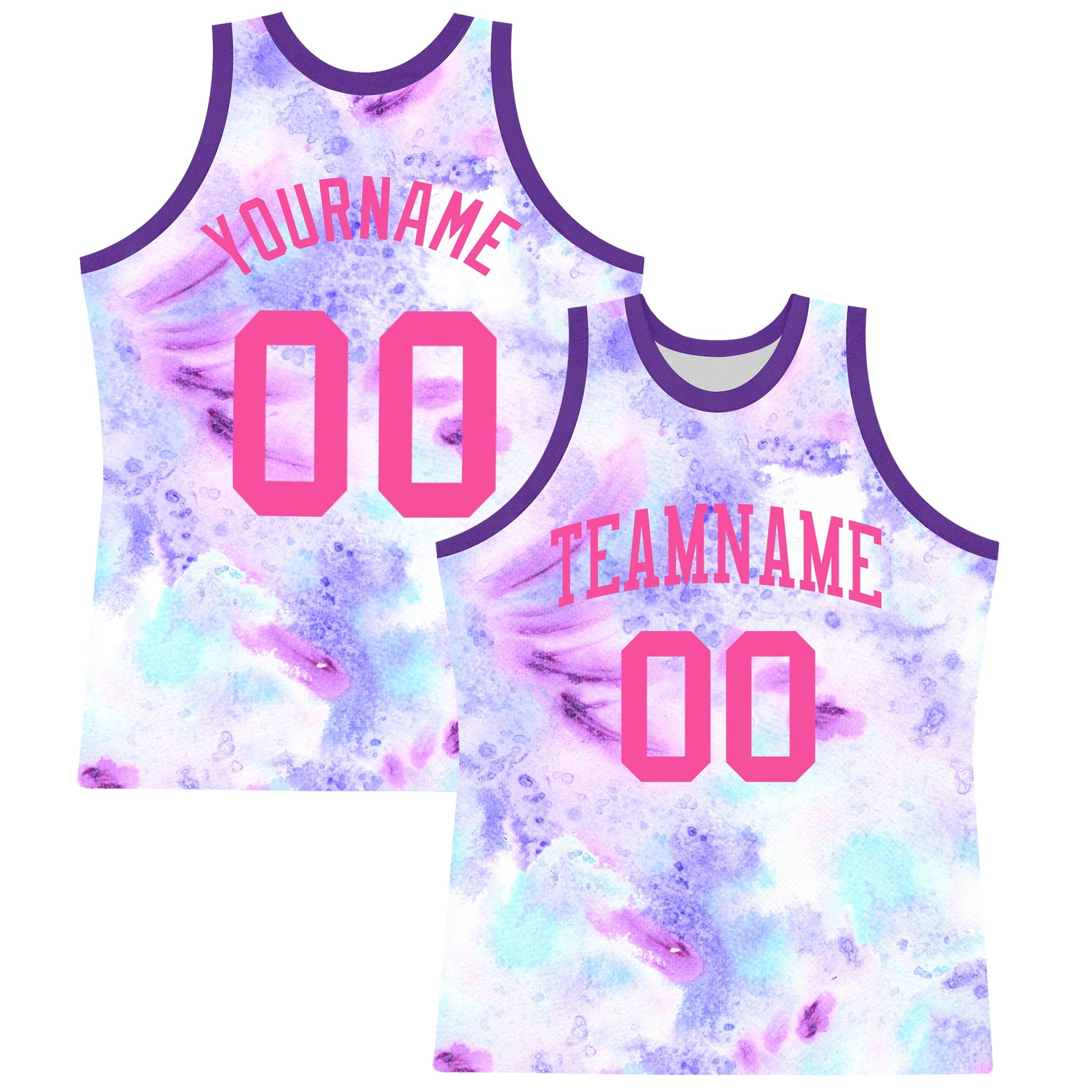 Custom Tie Dye Pink-Purple Round Neck Sublimation Basketball Set Jersey