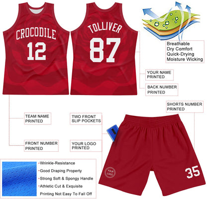 Custom Red White Fluid Art Round Neck Sublimation Basketball Set Jersey