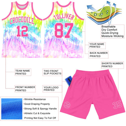Custom Tie Dye Pink-White Round Neck Sublimation Basketball Set Jersey
