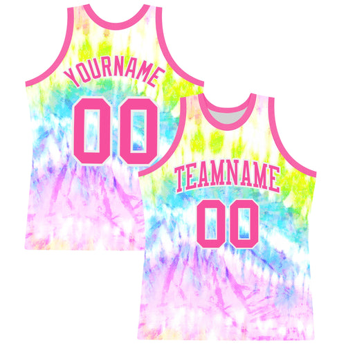 Custom Tie Dye Pink-White Round Neck Sublimation Basketball Set Jersey