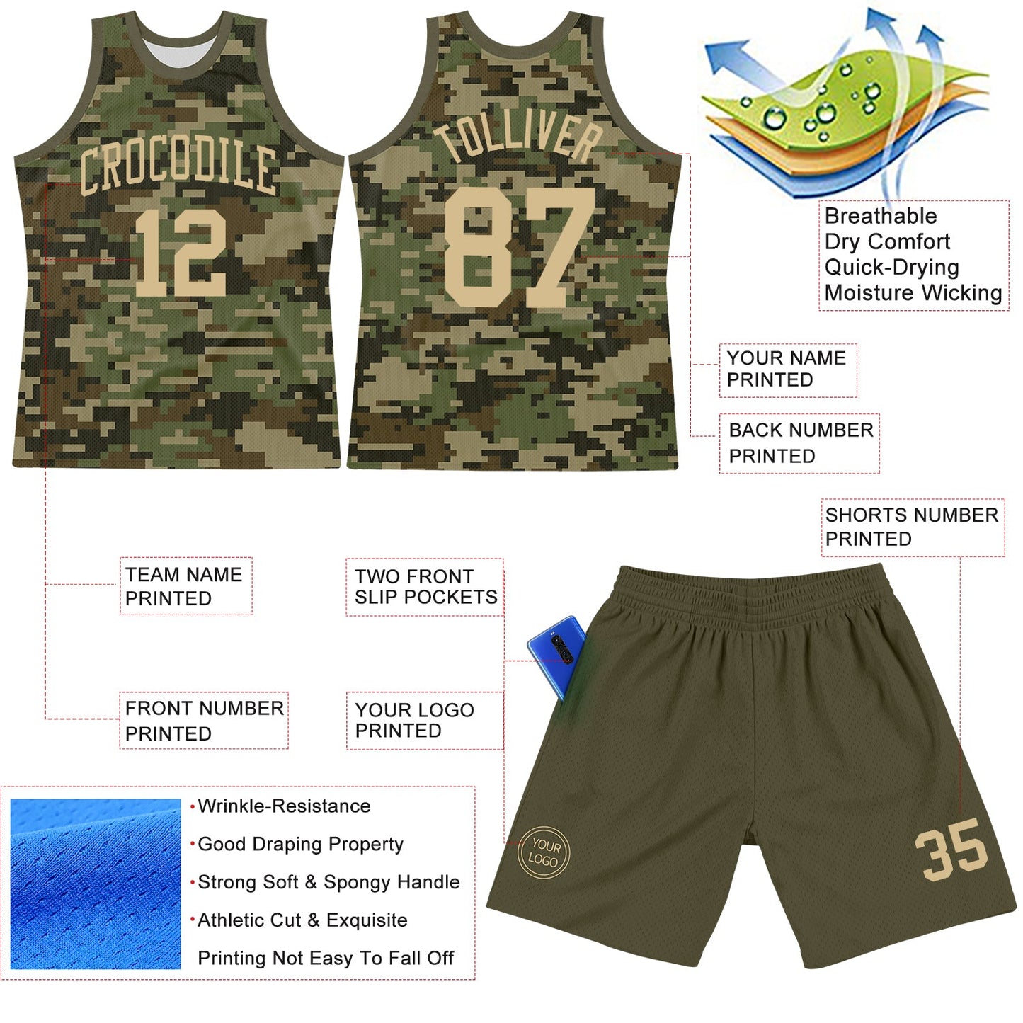 Custom Camo Vegas Gold-Olive Round Neck Sublimation Salute To Service Basketball Set Jersey