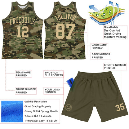 Custom Camo Vegas Gold-Olive Round Neck Sublimation Salute To Service Basketball Set Jersey