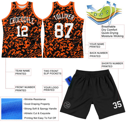 Custom Black White-Orange Fluid Art Round Neck Sublimation Basketball Set Jersey