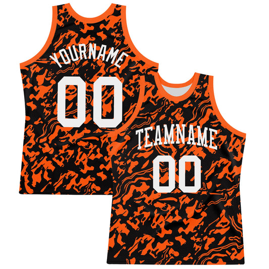Custom Black White-Orange Fluid Art Round Neck Sublimation Basketball Set Jersey