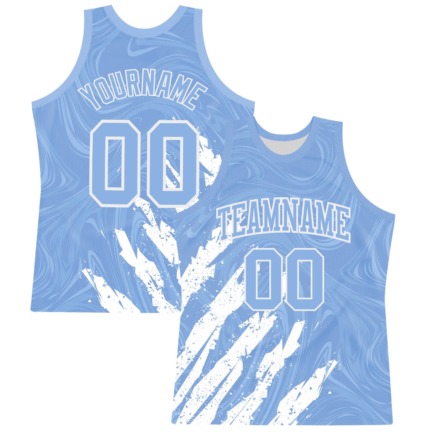 Custom Light Blue White Splash Round Neck Sublimation Basketball Set Jersey