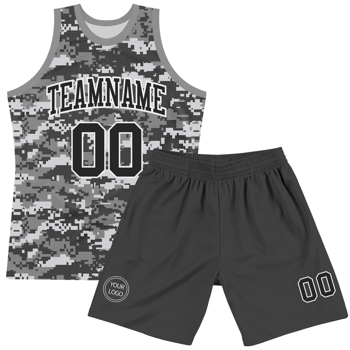 Custom Camo Black-White Round Neck Sublimation Salute To Service Basketball Set Jersey