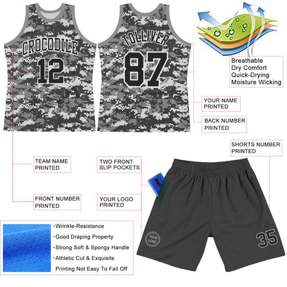 Custom Camo Black-White Round Neck Sublimation Salute To Service Basketball Set Jersey